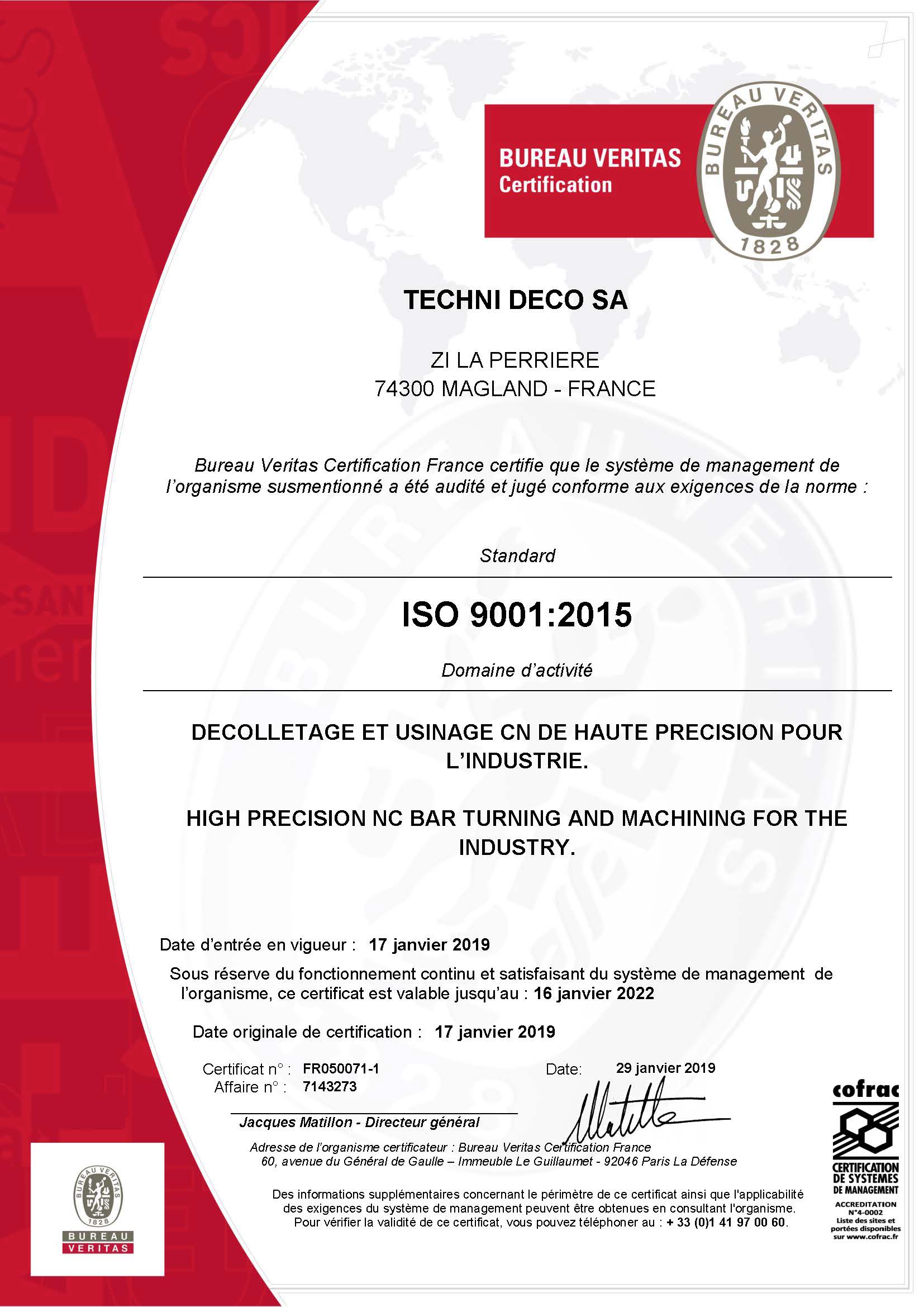 Certificat 9001